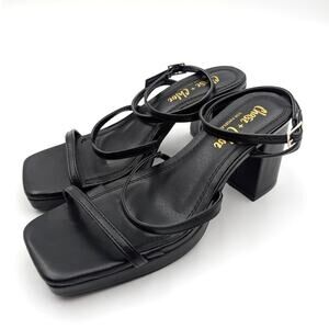 Chase & Chloe Block Heel Sandals Ankle Strap Women's Black Size US6 EU37